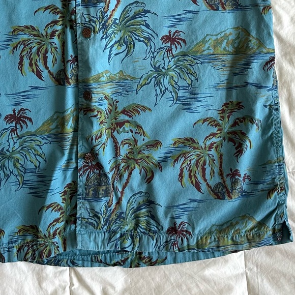 Hawaiian Blue Tropical Print Button Up Mens Short Sleeve Shirt Size-Mens Large - Picture 6 of 9